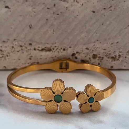 Brazalete Dúo Floral – Verde Jade